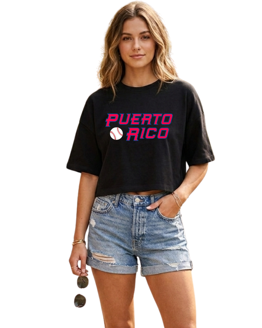 Puerto Rico Baseball - Oversized Crop Tee